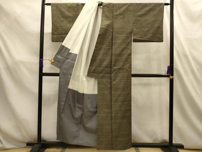 平和屋着物■上質な紬　格子　正絹　逸品　AABL4746sx