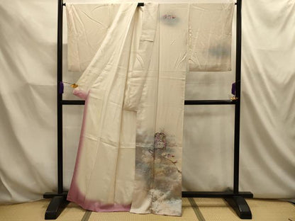 平和屋着物■訪問着　貝桶花文　暈し染め　金銀彩　正絹　逸品　AABL4748sx