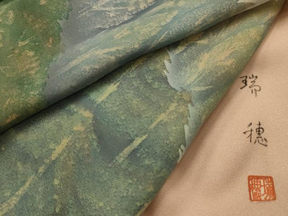 平和屋着物■訪問着　作家物　瑞穂　遠山樹林風景文　暈し染め　正絹　逸品　AABL4749sx