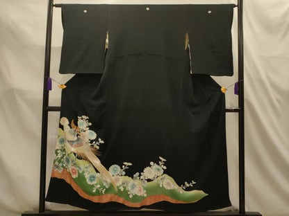 平和屋着物■豪華黒留袖　刺繍　花鳥文　金銀糸　金彩　正絹　逸品　AABL4750sx