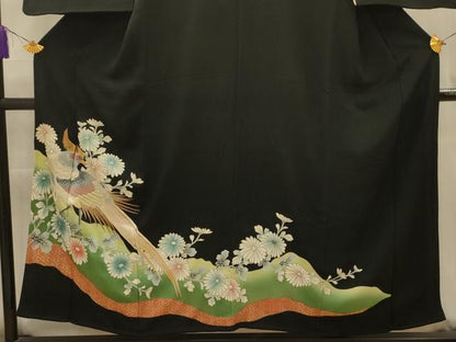 平和屋着物■豪華黒留袖　刺繍　花鳥文　金銀糸　金彩　正絹　逸品　AABL4750sx