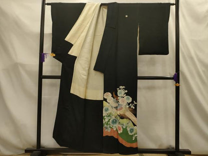 平和屋着物■豪華黒留袖　刺繍　花鳥文　金銀糸　金彩　正絹　逸品　AABL4750sx