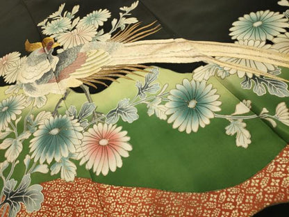 平和屋着物■豪華黒留袖　刺繍　花鳥文　金銀糸　金彩　正絹　逸品　AABL4750sx