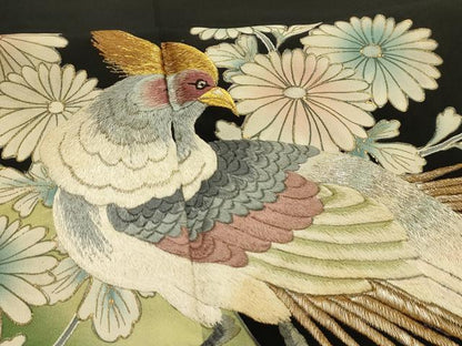 平和屋着物■豪華黒留袖　刺繍　花鳥文　金銀糸　金彩　正絹　逸品　AABL4750sx