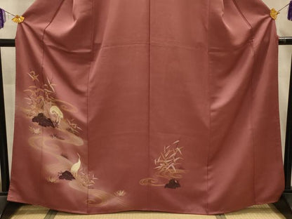 平和屋着物■訪問着　刺繍　流水群鶴文　暈し染め　金彩　正絹　逸品　AABL4762sx