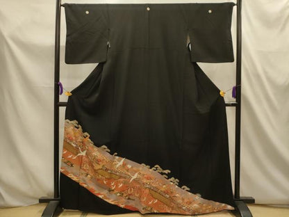 平和屋着物■豪華黒留袖　駒刺繍　松竹梅飛鶴文　金彩　正絹　逸品　AABL4774sx