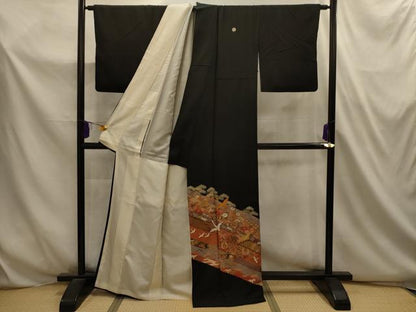 平和屋着物■豪華黒留袖　駒刺繍　松竹梅飛鶴文　金彩　正絹　逸品　AABL4774sx