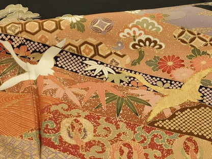 平和屋着物■豪華黒留袖　駒刺繍　松竹梅飛鶴文　金彩　正絹　逸品　AABL4774sx