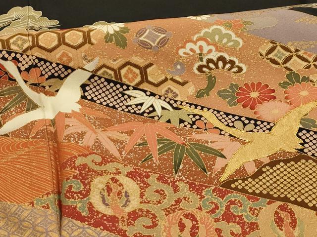 平和屋着物■豪華黒留袖　駒刺繍　松竹梅飛鶴文　金彩　正絹　逸品　AABL4774sx