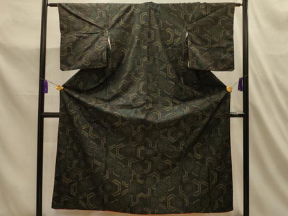 平和屋着物■本場大島紬　亀甲花文　黒地　正絹　逸品　AABL4776sx