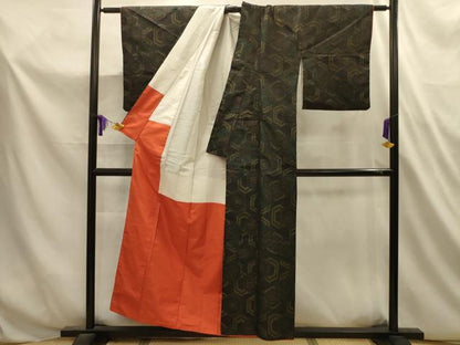 平和屋着物■本場大島紬　亀甲花文　黒地　正絹　逸品　AABL4776sx