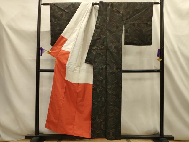 平和屋着物■本場大島紬　亀甲花文　黒地　正絹　逸品　AABL4776sx