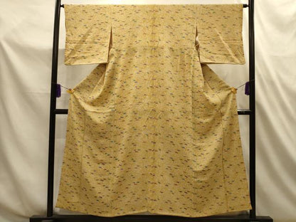 平和屋着物■上質な小紋　舞花文　鬼しぼ縮緬　正絹　逸品　AABL4778sx