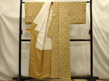 平和屋着物■上質な小紋　舞花文　鬼しぼ縮緬　正絹　逸品　AABL4778sx