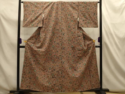 平和屋着物■上質な小紋　紬地　花更紗文　正絹　逸品　AABL4781sx