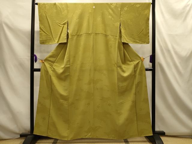平和屋着物■上質な色無地　立波枝花地紋　青朽葉色　正絹　逸品　AABL4786sx