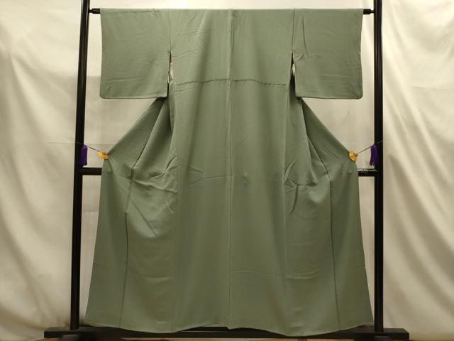 平和屋着物■上質な色無地　紋意匠　鶸茶色　正絹　逸品　AABL4789sx