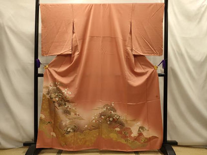平和屋着物■十日町友禅作家　龍谷　訪問着　道長扇面花鳥文　暈し染め　金銀彩　正絹　逸品　AABL4791sx