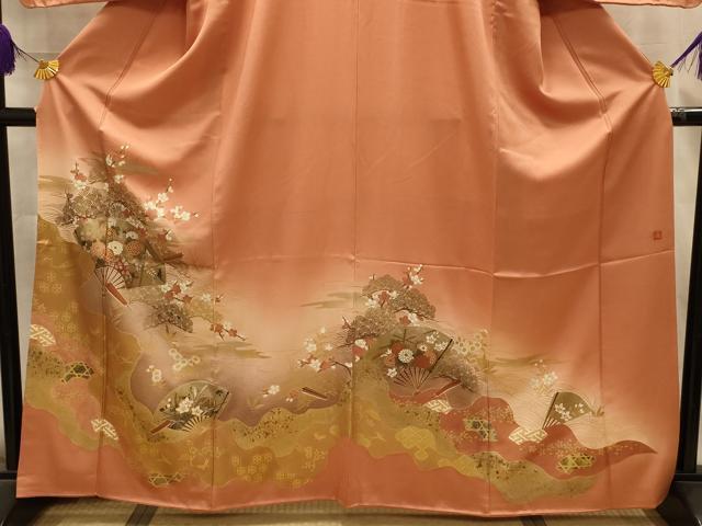 平和屋着物■十日町友禅作家　龍谷　訪問着　道長扇面花鳥文　暈し染め　金銀彩　正絹　逸品　AABL4791sx
