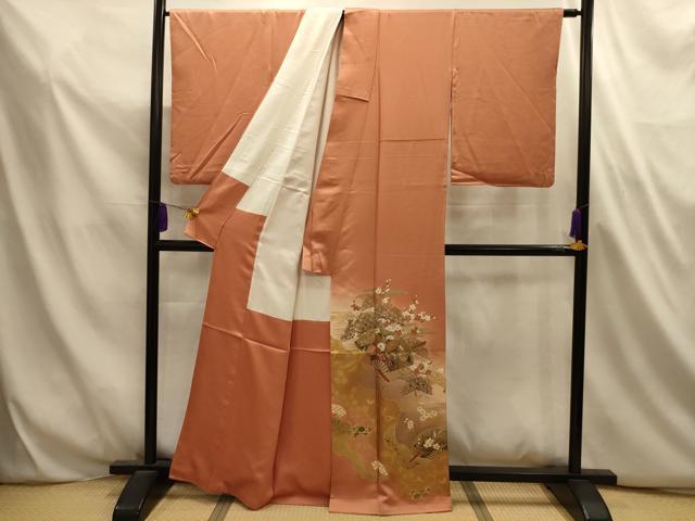 平和屋着物■十日町友禅作家　龍谷　訪問着　道長扇面花鳥文　暈し染め　金銀彩　正絹　逸品　AABL4791sx