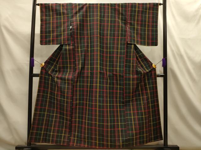 平和屋着物■本場縞大島紬　格子　黒地　正絹　逸品　AABL4792sx