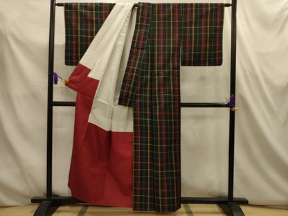 平和屋着物■本場縞大島紬　格子　黒地　正絹　逸品　AABL4792sx