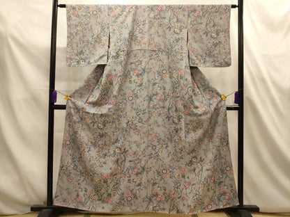 平和屋着物■上質な小紋　更紗花文　正絹　逸品　AABL4794sx