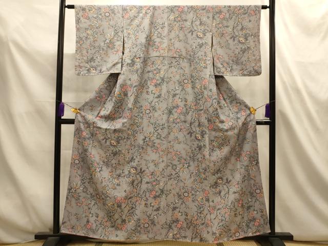 平和屋着物■上質な小紋　更紗花文　正絹　逸品　AABL4794sx