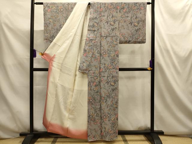 平和屋着物■上質な小紋　更紗花文　正絹　逸品　AABL4794sx