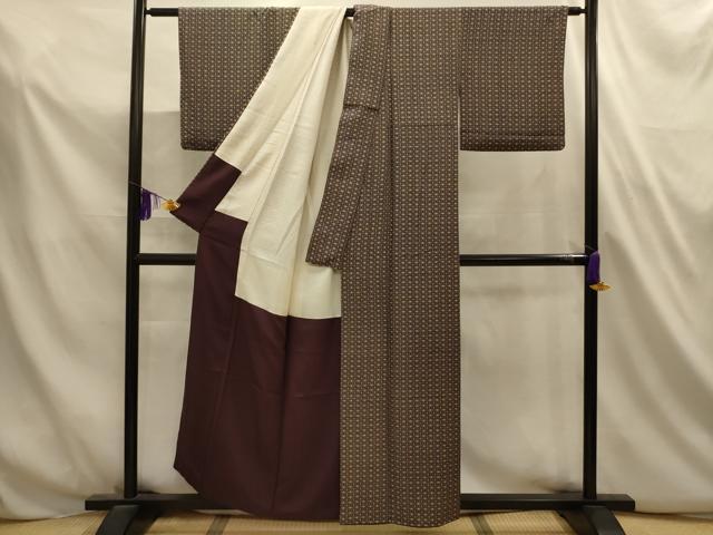 平和屋着物■上質な小紋　麻の葉文様　黒地　正絹　逸品　AABL4795sx