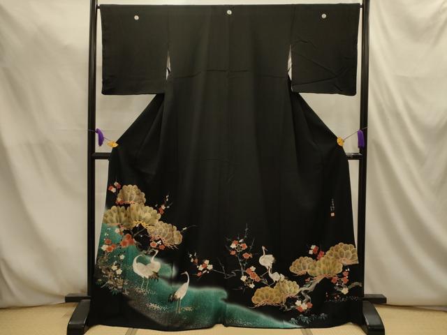 平和屋着物■谷崎潤一郎の世界　黒留袖　駒刺繍　松竹梅群れ鶴文　暈し染め　金銀彩　正絹　逸品　AABL4796sx