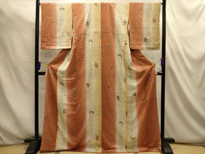 平和屋着物■上質な小紋　絞り　花鳥舞蝶文　暈し染め　銀彩　ロング丈　正絹　逸品　AABL4797sx