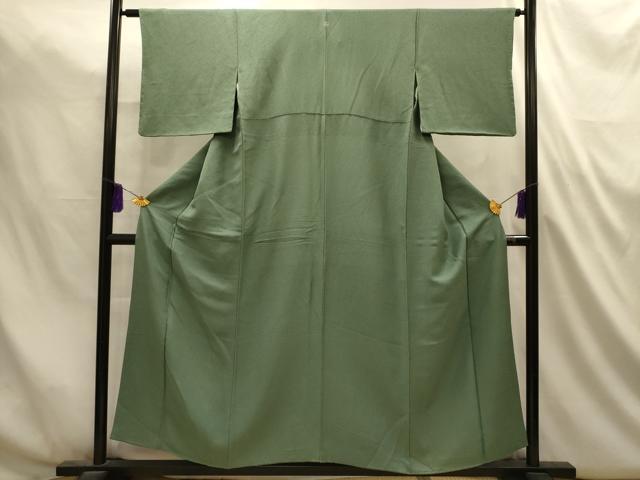平和屋着物■上質な色無地　紋意匠　老竹色　正絹　逸品　AABL4799sx