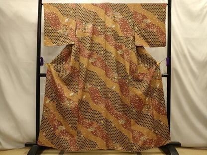 平和屋着物■上質な小紋　流水地紙花文　金彩　正絹　逸品　AABL4801sx
