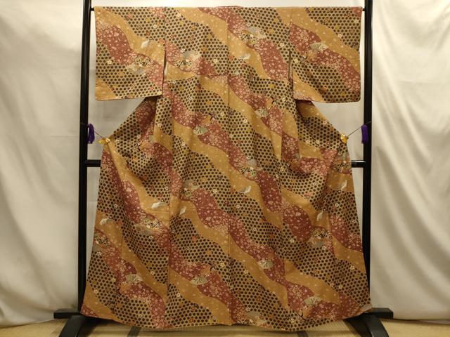 平和屋着物■上質な小紋　流水地紙花文　金彩　正絹　逸品　AABL4801sx