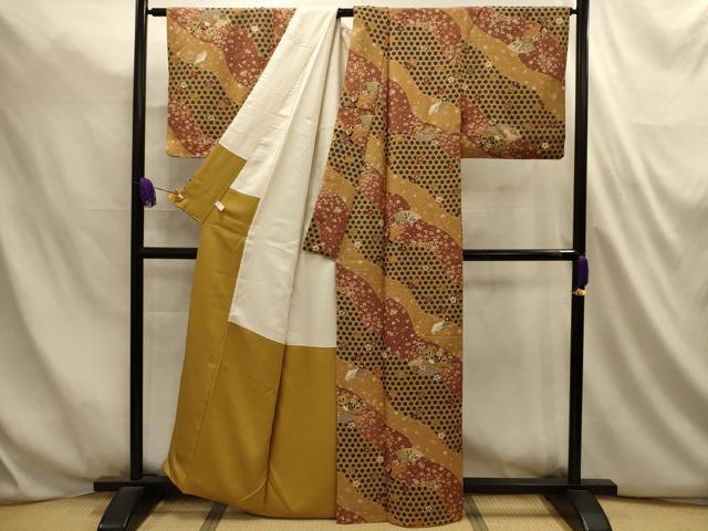 平和屋着物■上質な小紋　流水地紙花文　金彩　正絹　逸品　AABL4801sx