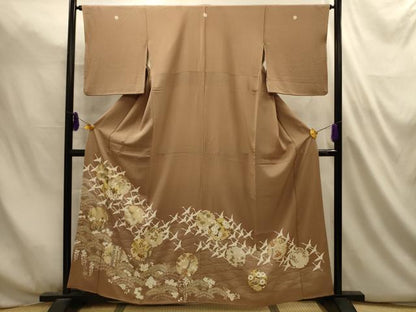 平和屋着物■豪華色留袖　松竹梅立波飛鶴雪輪花文　金彩　正絹　逸品　AABL4803sx