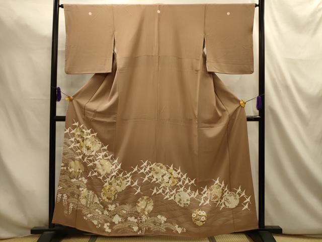 平和屋着物■豪華色留袖　松竹梅立波飛鶴雪輪花文　金彩　正絹　逸品　AABL4803sx