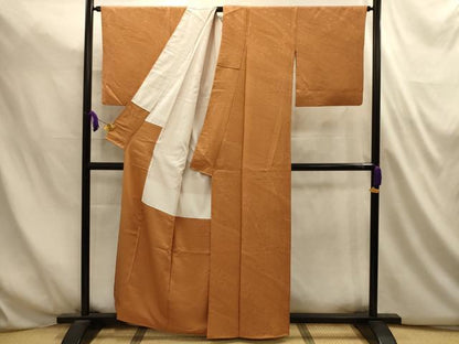 平和屋着物■上質な色無地　流水花地紋　小麦色　正絹　逸品　AABL4804sx