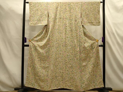 平和屋着物■上質な小紋　更紗花文　正絹　逸品　AABL4805sx
