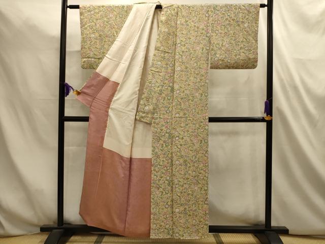 平和屋着物■上質な小紋　更紗花文　正絹　逸品　AABL4805sx