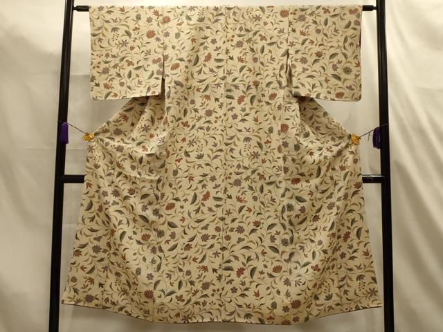 平和屋着物■上質な小紋　更紗花文　正絹　逸品　AABL4811sx