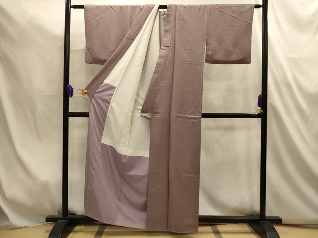 平和屋着物■上質な色無地　流水笹の葉地紋　胡桃染色　正絹　逸品　AABL4815sx