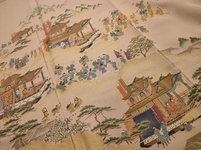 平和屋着物■色留訪問着　人物風景文　山車　寿光織　やまと誂製　正絹　逸品　AABL4827sx