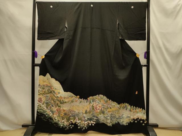 平和屋着物■豪華黒留袖　友禅　作家物　風景文　正絹　逸品　AABL4830sx