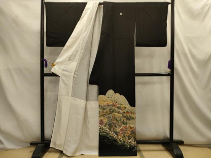 平和屋着物■豪華黒留袖　友禅　作家物　風景文　正絹　逸品　AABL4830sx