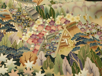 平和屋着物■豪華黒留袖　友禅　作家物　風景文　正絹　逸品　AABL4830sx