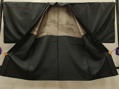平和屋着物■男性　本場大島紬　アンサンブル　7マルキ　黒地　正絹　逸品　AABL4832sx