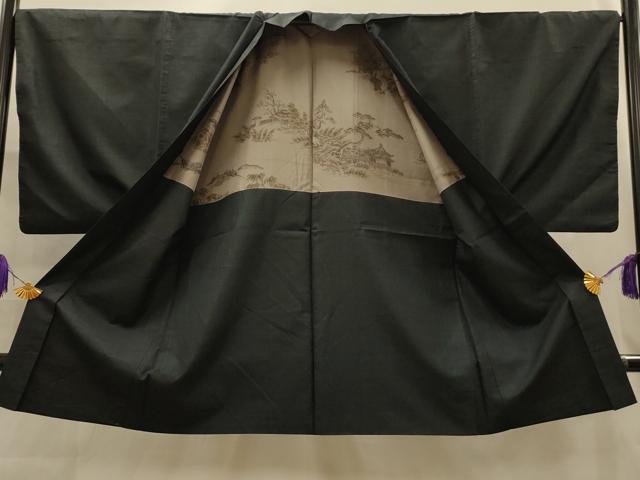 平和屋着物■男性　本場大島紬　アンサンブル　7マルキ　黒地　正絹　逸品　AABL4832sx