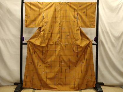 平和屋着物■西陣　紬　格子に花　正絹　逸品　AABL4833sx
